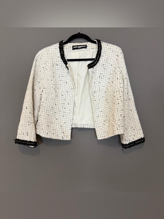Karl Lagerfeld Jackets & Blazers - Karl Lagerfeld Paris Tweed Cropped Jacket Trim Bouclé Blazer M Old Money